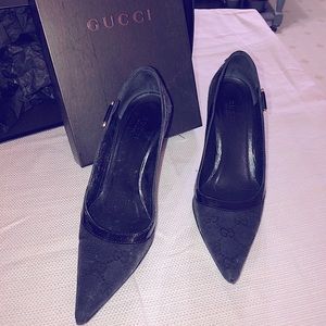 Gucci Black Logo Printed Heels